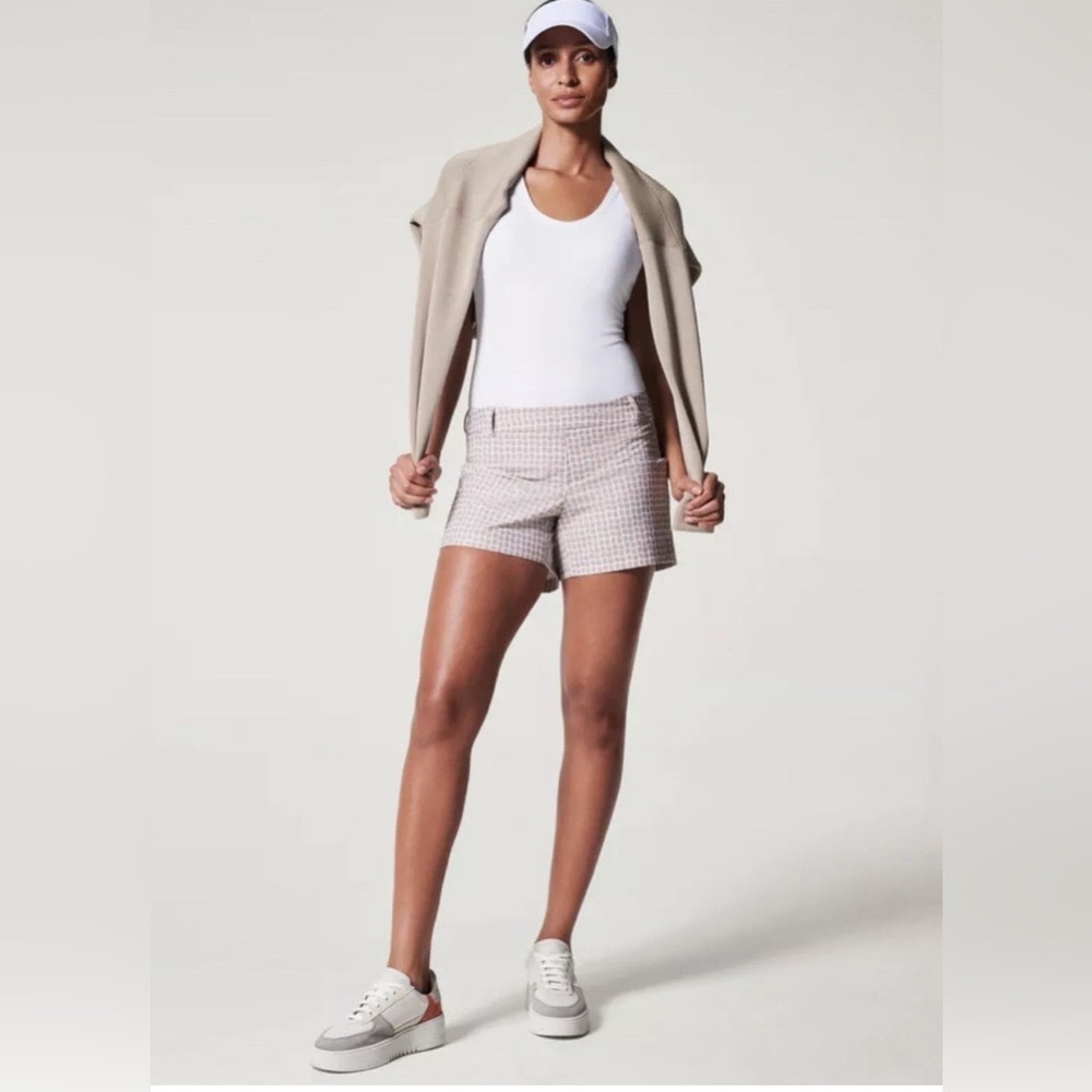SPANX Tan Bespoke Check Fawn Shorts Women’s Size XL (NWT)